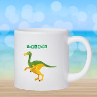 Kunststoff Tasse "Nele" mit Motivdruck Dino gelbgrün personalisiert