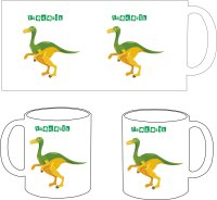 Kunststoff Tasse "Nele" mit Motivdruck Dino gelbgrün personalisiert