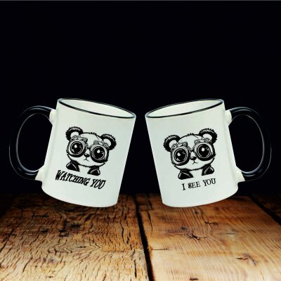 Keramiktasse "Fynn" mit schwarzen Henkel und Motiv Panda