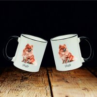 Keramiktasse "Fynn" mit schwarzen Henkel und Motiv Pomeranian - Zwergspitz