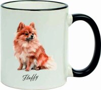 Keramiktasse "Fynn" mit schwarzen Henkel und Motiv Pomeranian - Zwergspitz