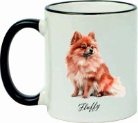 Keramiktasse "Fynn" mit schwarzen Henkel und Motiv Pomeranian - Zwergspitz