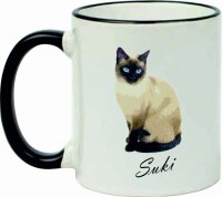 Keramiktasse "Fynn" mit schwarzen Henkel und Motiv Siam Katze