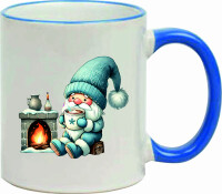 Keramiktasse "Franz Josef" mit farbigen Henkel und Motiv Weihnachten Zwerg