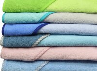 Kapuzenhandtuch für Babys/Jungen, blau, Größe ca. 80 x 80 cm, Motiv Regenbogen Tropfen, Frottee in Baumwolle, bestickt personalisierbar mit Namen