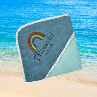 Kapuzenhandtuch für Kinder unisex, mint-grün, Größe ca. 100 x 100 cm, Motiv Regenbogen, Frottee in Baumwolle, bestickt personalisierbar mit Namen