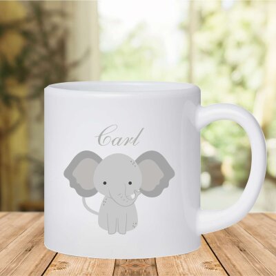 Kunststoff Tasse "Nele" mit Motivdruck Grauer Elefant personalisiert