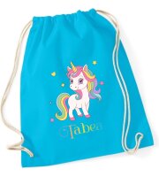 Turnbeutel, Schuhbeutel, Sportbeutel für Kinder, bedruckt Einhorn / Sternen und personalisierbar mit Namen, große Farbauswahl, Kita, Geschenk