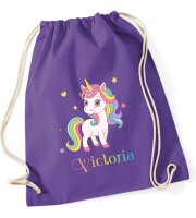 Turnbeutel, Schuhbeutel, Sportbeutel für Kinder, bedruckt Einhorn / Sternen und personalisierbar mit Namen, große Farbauswahl, Kita, Geschenk