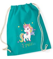 Turnbeutel, Schuhbeutel, Sportbeutel für Kinder, bedruckt Einhorn / Sternen und personalisierbar mit Namen, große Farbauswahl, Kita, Geschenk