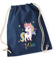 Turnbeutel, Schuhbeutel, Sportbeutel für Kinder, bedruckt Einhorn / Sternen und personalisierbar mit Namen, große Farbauswahl, Kita, Geschenk