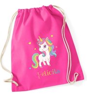 Turnbeutel, Schuhbeutel, Sportbeutel für Kinder, bedruckt Einhorn / Sternen und personalisierbar mit Namen, große Farbauswahl, Kita, Geschenk