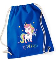 Turnbeutel, Schuhbeutel, Sportbeutel für Kinder, bedruckt Einhorn / Sternen und personalisierbar mit Namen, große Farbauswahl, Kita, Geschenk