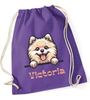 Personalisierter Turnbeutel mit Zwergspitz und Name...