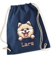 Personalisierter Turnbeutel mit Zwergspitz und Name für Kinder, Mädchen und Jungs, große Farbauswahl, Schuhbeutel zum Zuziehen, Geschenk