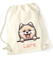 Personalisierter Turnbeutel mit Zwergspitz und Name für Kinder, Mädchen und Jungs, große Farbauswahl, Schuhbeutel zum Zuziehen, Geschenk
