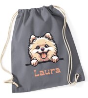 Personalisierter Turnbeutel mit Zwergspitz und Name für Kinder, Mädchen und Jungs, große Farbauswahl, Schuhbeutel zum Zuziehen, Geschenk