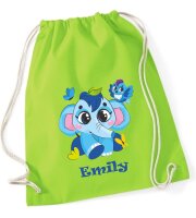 Turnbeutel, Schuhbeutel, Sportbeutel für Kinder, bedruckt Elefant, Vogel und personalisierbar mit Namen, große Farbauswahl, Kita, Geschenk