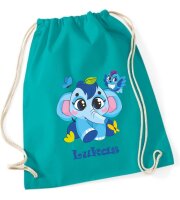 Turnbeutel, Schuhbeutel, Sportbeutel für Kinder, bedruckt Elefant, Vogel und personalisierbar mit Namen, große Farbauswahl, Kita, Geschenk