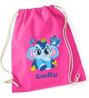 Turnbeutel, Schuhbeutel, Sportbeutel für Kinder, bedruckt Elefant, Vogel und personalisierbar mit Namen, große Farbauswahl, Kita, Geschenk
