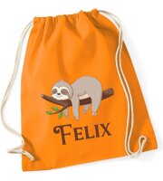Turnbeutel, Schuhbeutel, Sportbeutel für Kinder, bedruckt Faultier und personalisierbar mit Namen, große Farbauswahl, Kita, Geschenk