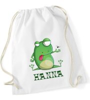 Turnbeutel, Schuhbeutel, Sportbeutel für Kinder, bedruckt Frosch und personalisierbar mit Namen, große Farbauswahl, Kita, Geschenk