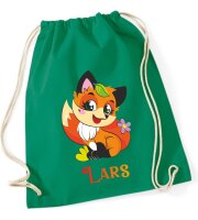 Turnbeutel, Schuhbeutel, Sportbeutel für Kinder, bedruckt Fuchs/ Blume und personalisierbar mit Namen, große Farbauswahl, Kita, Geschenk