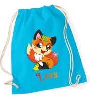 Turnbeutel, Schuhbeutel, Sportbeutel für Kinder, bedruckt Fuchs/ Blume und personalisierbar mit Namen, große Farbauswahl, Kita, Geschenk