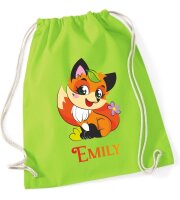 Turnbeutel, Schuhbeutel, Sportbeutel für Kinder, bedruckt Fuchs/ Blume und personalisierbar mit Namen, große Farbauswahl, Kita, Geschenk
