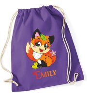 Turnbeutel, Schuhbeutel, Sportbeutel für Kinder, bedruckt Fuchs/ Blume und personalisierbar mit Namen, große Farbauswahl, Kita, Geschenk
