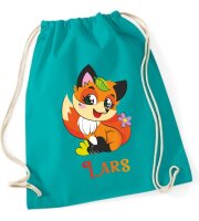 Turnbeutel, Schuhbeutel, Sportbeutel für Kinder, bedruckt Fuchs/ Blume und personalisierbar mit Namen, große Farbauswahl, Kita, Geschenk