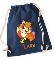 Turnbeutel, Schuhbeutel, Sportbeutel für Kinder, bedruckt Fuchs/ Blume und personalisierbar mit Namen, große Farbauswahl, Kita, Geschenk