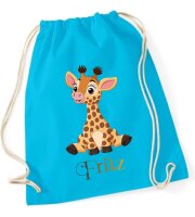 Turnbeutel, Schuhbeutel, Sportbeutel für Kinder, bedruckt Giraffe und personalisierbar mit Namen, große Farbauswahl, Kita, Geschenk
