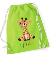 Turnbeutel, Schuhbeutel, Sportbeutel für Kinder, bedruckt Giraffe und personalisierbar mit Namen, große Farbauswahl, Kita, Geschenk