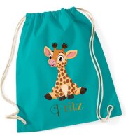 Turnbeutel, Schuhbeutel, Sportbeutel für Kinder, bedruckt Giraffe und personalisierbar mit Namen, große Farbauswahl, Kita, Geschenk