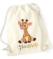 Turnbeutel, Schuhbeutel, Sportbeutel für Kinder, bedruckt Giraffe und personalisierbar mit Namen, große Farbauswahl, Kita, Geschenk