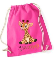 Turnbeutel, Schuhbeutel, Sportbeutel für Kinder, bedruckt Giraffe und personalisierbar mit Namen, große Farbauswahl, Kita, Geschenk