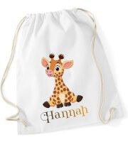 Turnbeutel, Schuhbeutel, Sportbeutel für Kinder, bedruckt Giraffe und personalisierbar mit Namen, große Farbauswahl, Kita, Geschenk
