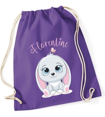 Personalisierter Turnbeutel mit Hase und Name für Kinder, Mädchen und Jungs, große Farbauswahl, Schuhbeutel zum Zuziehen, ideal als Geschenk