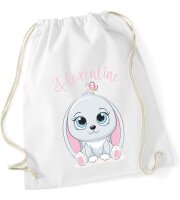 Personalisierter Turnbeutel mit Hase und Name für Kinder, Mädchen und Jungs, große Farbauswahl, Schuhbeutel zum Zuziehen, ideal als Geschenk