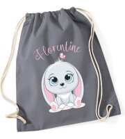 Personalisierter Turnbeutel mit Hase und Name für Kinder, Mädchen und Jungs, große Farbauswahl, Schuhbeutel zum Zuziehen, ideal als Geschenk