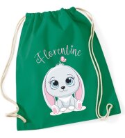 Personalisierter Turnbeutel mit Hase und Name für Kinder, Mädchen und Jungs, große Farbauswahl, Schuhbeutel zum Zuziehen, ideal als Geschenk