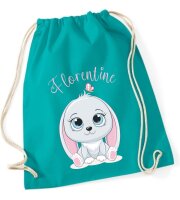 Personalisierter Turnbeutel mit Hase und Name für Kinder, Mädchen und Jungs, große Farbauswahl, Schuhbeutel zum Zuziehen, ideal als Geschenk
