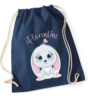 Personalisierter Turnbeutel mit Hase und Name für Kinder, Mädchen und Jungs, große Farbauswahl, Schuhbeutel zum Zuziehen, ideal als Geschenk