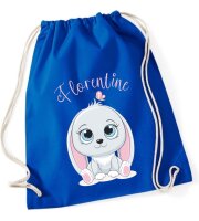 Personalisierter Turnbeutel mit Hase und Name für Kinder, Mädchen und Jungs, große Farbauswahl, Schuhbeutel zum Zuziehen, ideal als Geschenk