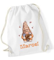 Turnbeutel, Schuhbeutel, Sportbeutel für Kinder, Gnom im Herbst und personalisierbar mit Namen, große Farbauswahl, Kita, Geschenk