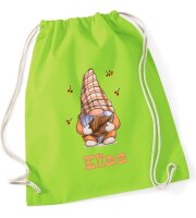 Turnbeutel, Schuhbeutel, Sportbeutel für Kinder, Gnom im Herbst und personalisierbar mit Namen, große Farbauswahl, Kita, Geschenk