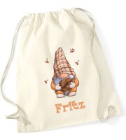 Turnbeutel, Schuhbeutel, Sportbeutel für Kinder, Gnom im Herbst und personalisierbar mit Namen, große Farbauswahl, Kita, Geschenk