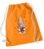 Turnbeutel, Schuhbeutel, Sportbeutel für Kinder, Gnom im Herbst und personalisierbar mit Namen, große Farbauswahl, Kita, Geschenk