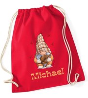 Turnbeutel, Schuhbeutel, Sportbeutel für Kinder, Gnom im Herbst und personalisierbar mit Namen, große Farbauswahl, Kita, Geschenk